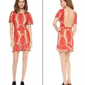 For Love and Lemons San Marcos Red and Tan Lace Mini Dress Size M